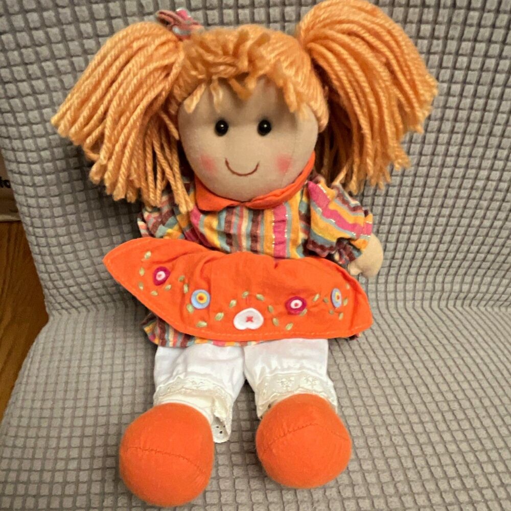 Heless German Rag Doll “Nele” Orange Yarn Pigtails Round Button Eyes